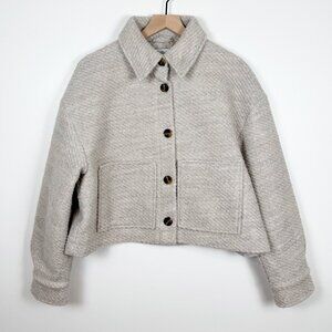 Zara Light Sand Wool Blend Cropped Shacket Size L